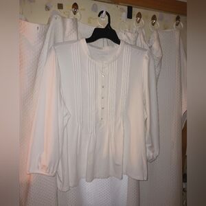 Lands' End White Long Sleeve Partial Button Down Blouse Size 2X (20W-22W)